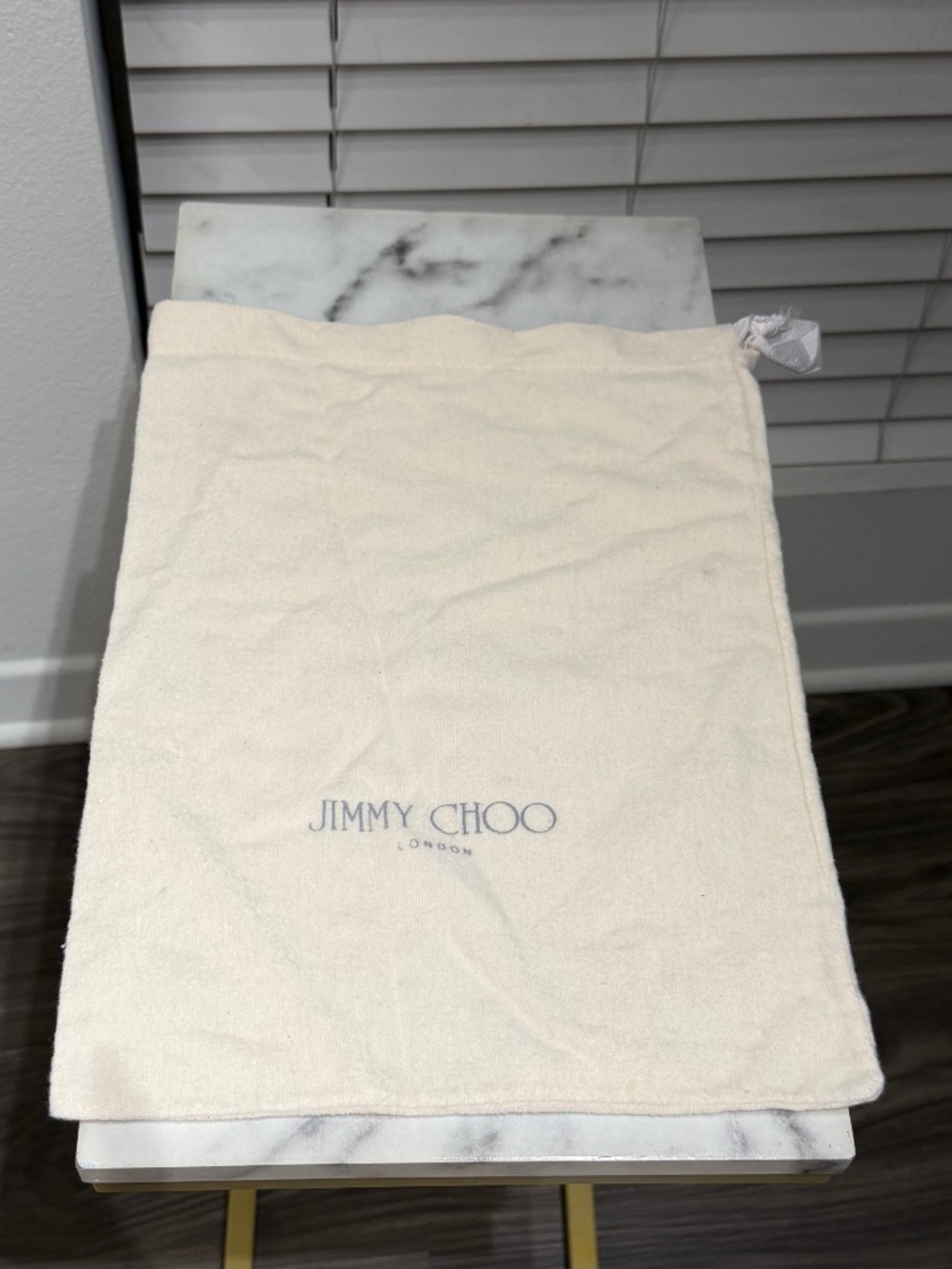 Jimmy Choo Authentic Cream Dustbag Grey Logo Single Drawstring 14.5"H x 11"W